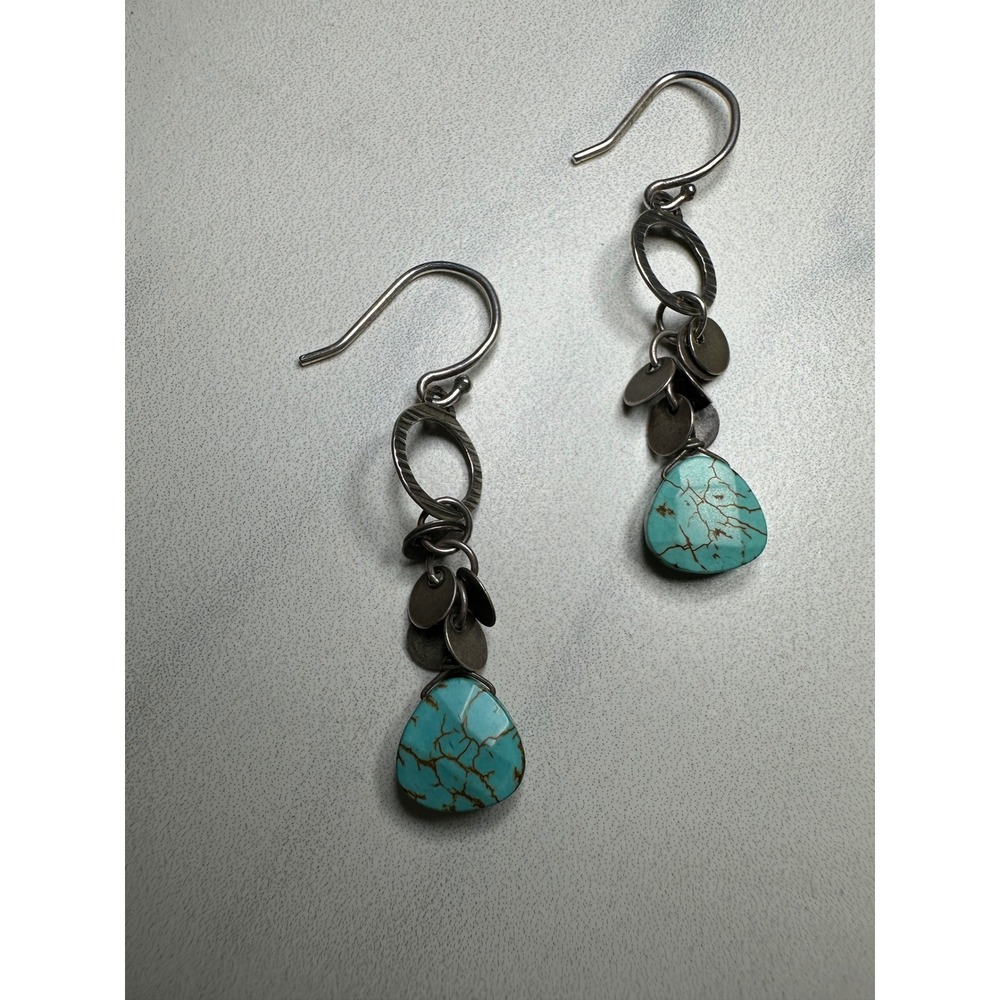Silpada Turquoise Sterling Silver Teardrop Dangle Earrings Boho‎ Hammered 925